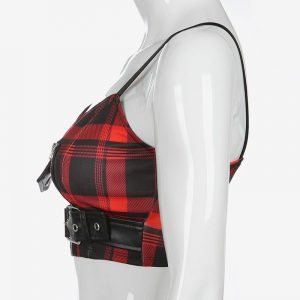 Crop top cuadros correa hebilla cremallera - Imagen 5