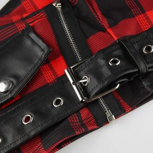 Crop top cuadros correa hebilla cremallera - Imagen 8