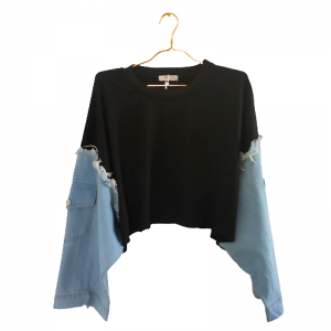 Sudaderas de estilo coreano Ulzzang con mangas jeans - Imagen 4