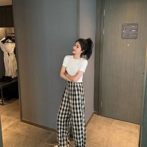 Pantalones a cuadros de pierna ancha vintage - Imagen 11