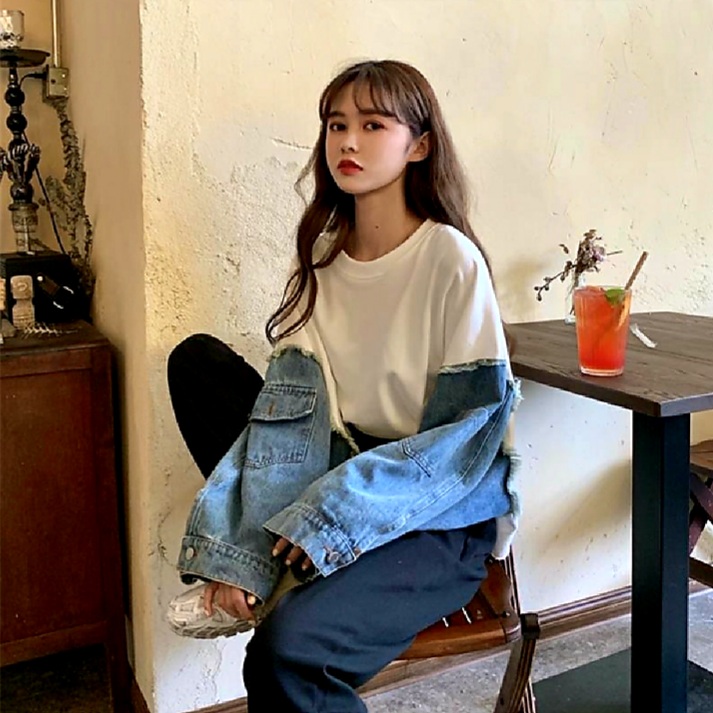 Sudaderas de estilo coreano Ulzzang con mangas jeans ▻ Oh