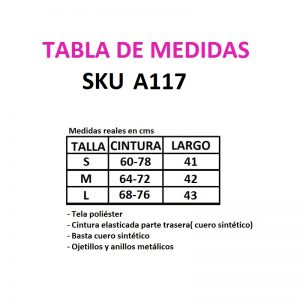 Falda acampanada con anillos de metal y aplicaciones cuero sintético negro - Imagen 3