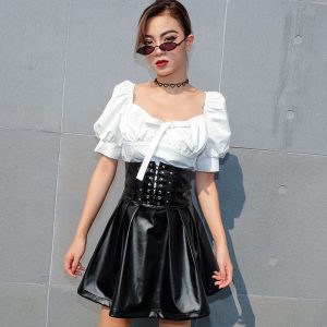 Falda corsé cuero sintético gothic - Imagen 5