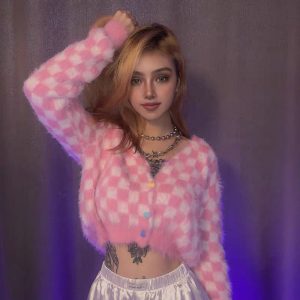 Cárdigan rosa cuadros - Imagen 4