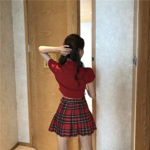 Falda cuadrille rojo con short interior - Imagen 8