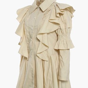 Vestido coreano camisero/cinturón con volantes - Imagen 11