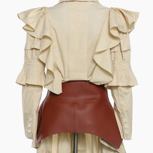 Vestido coreano camisero/cinturón con volantes - Imagen 4