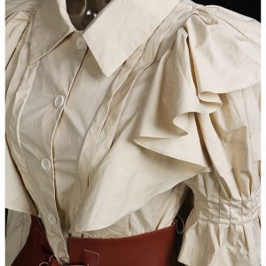 Vestido coreano camisero/cinturón con volantes - Imagen 8