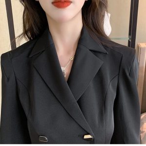 Vestido negro coreano plisado abotonado - Imagen 8