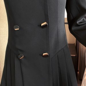 Vestido negro coreano plisado abotonado - Imagen 11