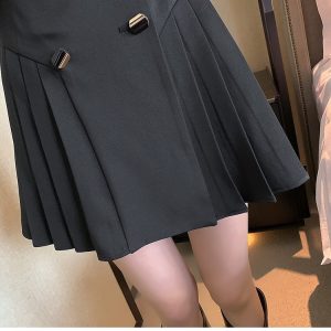 Vestido negro coreano plisado abotonado - Imagen 10