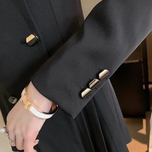 Vestido negro coreano plisado abotonado - Imagen 9