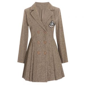 Vestido beige coreano insignia abotonado - Imagen 13