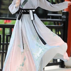 Hanfu Chino Mujer celeste/gris/rosa - Imagen 4